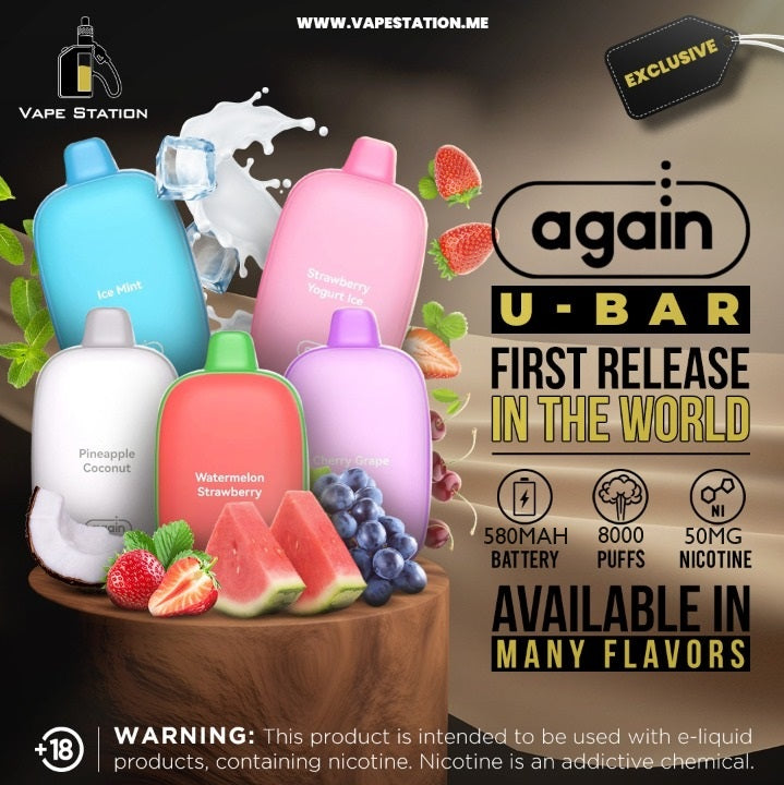 Again U-Bar 8000 Puffs Rechargeable Disposables Vape 5% Nicotine