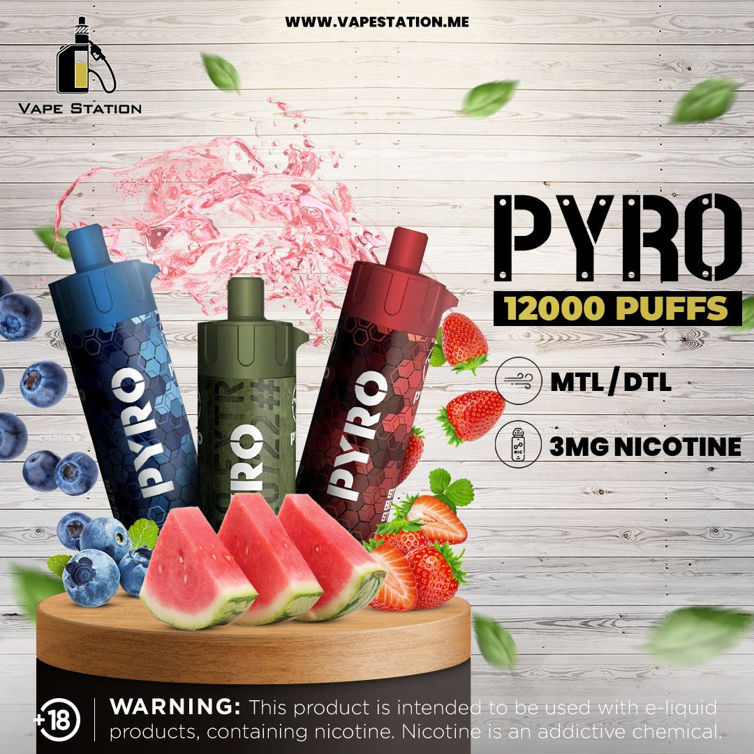 PYRO 12000 Puffs MTL /DTL Disposable Vape bar By XTRA (3mg Nicotine)